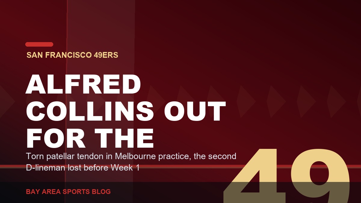 Bay Area Sports Blog graphic: San Francisco 49ers defensive tackle Alfred Collins is out for the 2026 season with a torn patellar tendon