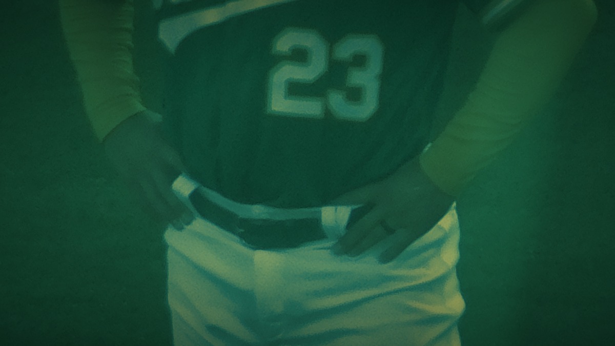 Shea Langeliers of the Athletics after a home run in the 23-4 loss to the Nationals