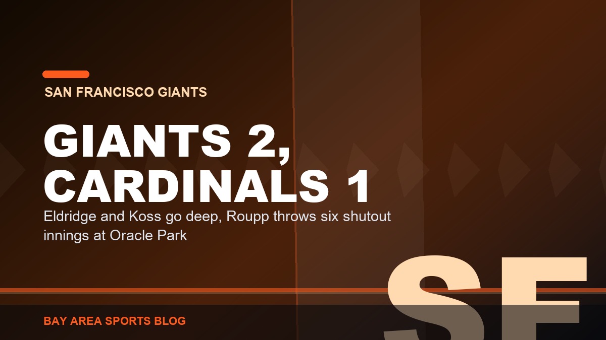 Bay Area Sports Blog graphic: the San Francisco Giants beat the St. Louis Cardinals 2 to 1 at Oracle Park