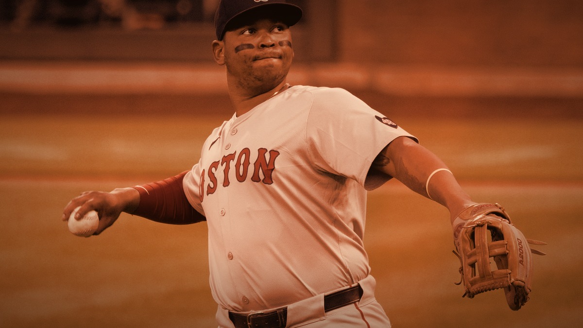 Rafael Devers of the San Francisco Giants following through on a home run swing