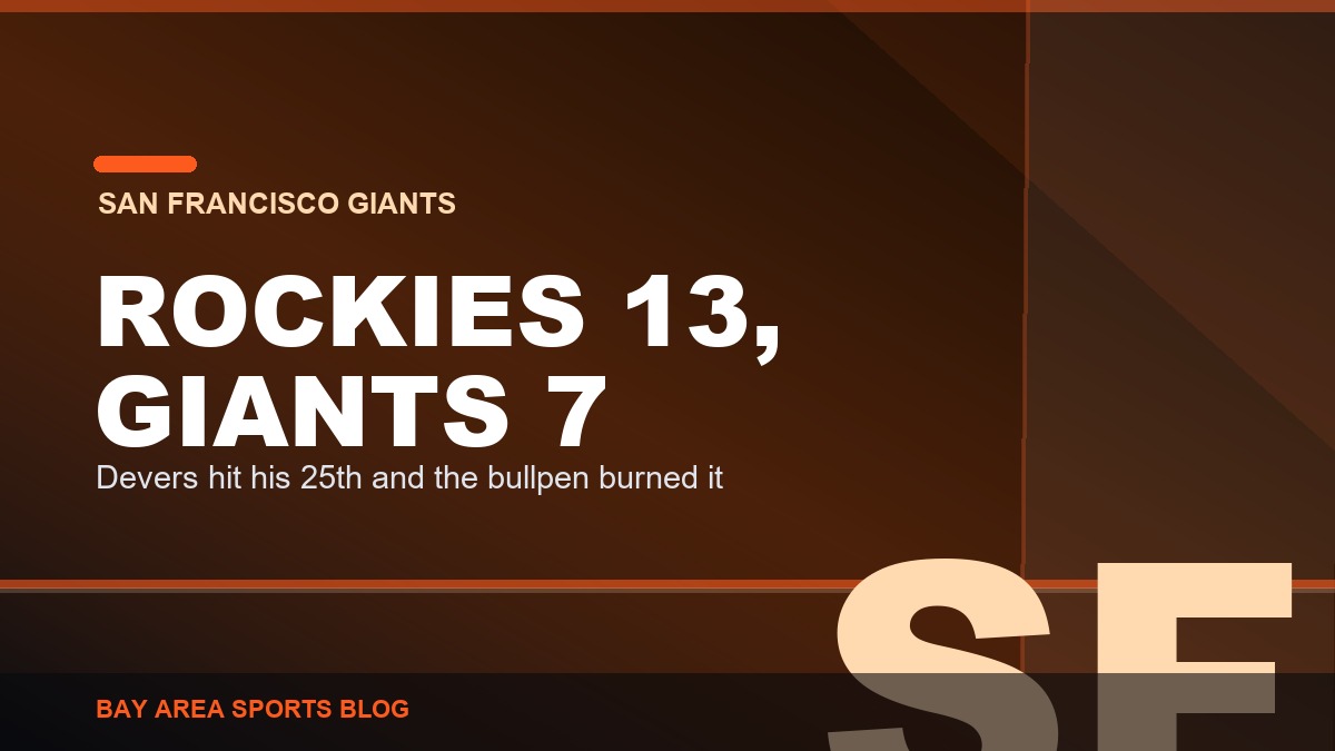 Rafael Devers of the San Francisco Giants homered for his 25th as the Rockies won 13-7 at Oracle Park on 16 August 2026