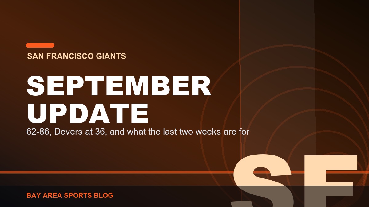 Bay Area Sports Blog graphic: the Giants September update, 62-86 with Rafael Devers at 36 home runs