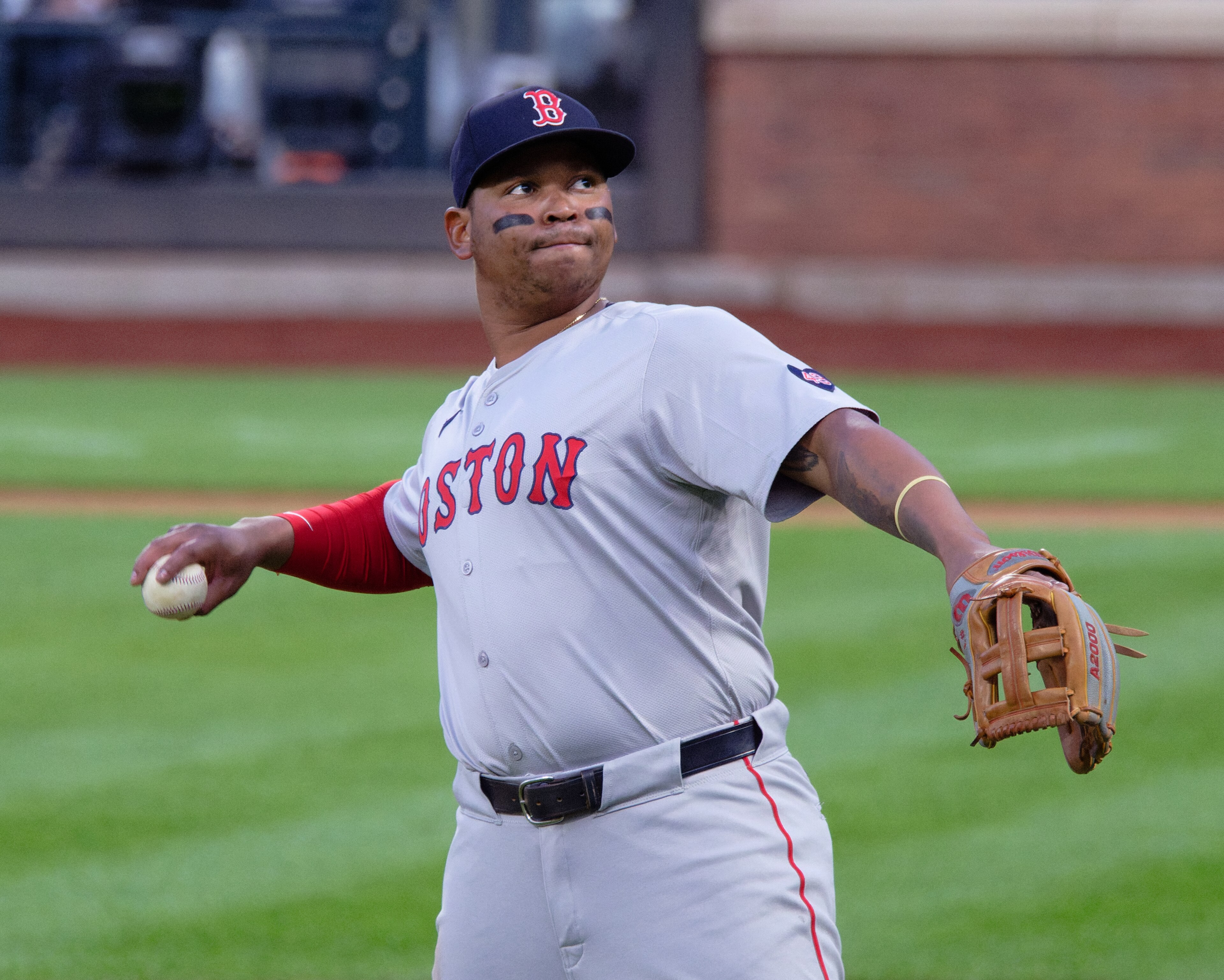 Rafael Devers of the San Francisco Giants following through on a home run swing
